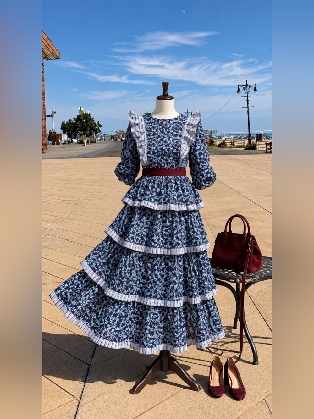 Simply Southern Navy Floral Tiered Dress with Pink & Light Blue Details
